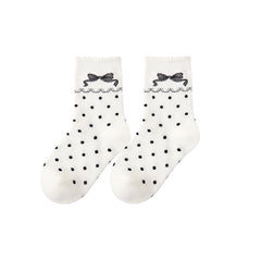 Sweetnana Autumn and Winter Children's Cotton Socks 5-Pack, Bow Print, Polka Dot Design, Ladylike Style, Elegant, Cute, Warm, Thick, Mid-calf Socks.