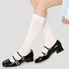 Sweetnana Ballet Women's Cotton Seamless Socks, Calf Mesh Socks with Hollow Pattern Design, Thin and Comfort.