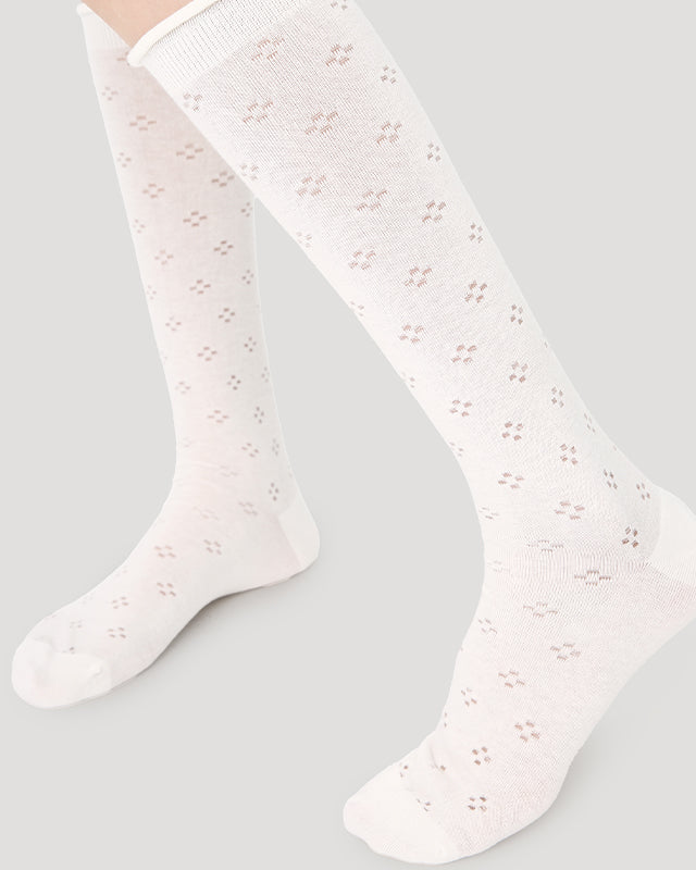 Women's Ballet Cotton Knee High Socks Seamless Mesh Hollow Pattern Thin