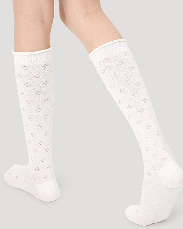Women's Ballet Cotton Knee High Socks Seamless Mesh Hollow Pattern Thin