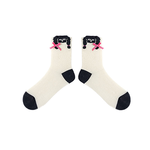3-Pack Women Cotton Crew Socks Black&White Cute Casual - SWEET NANA