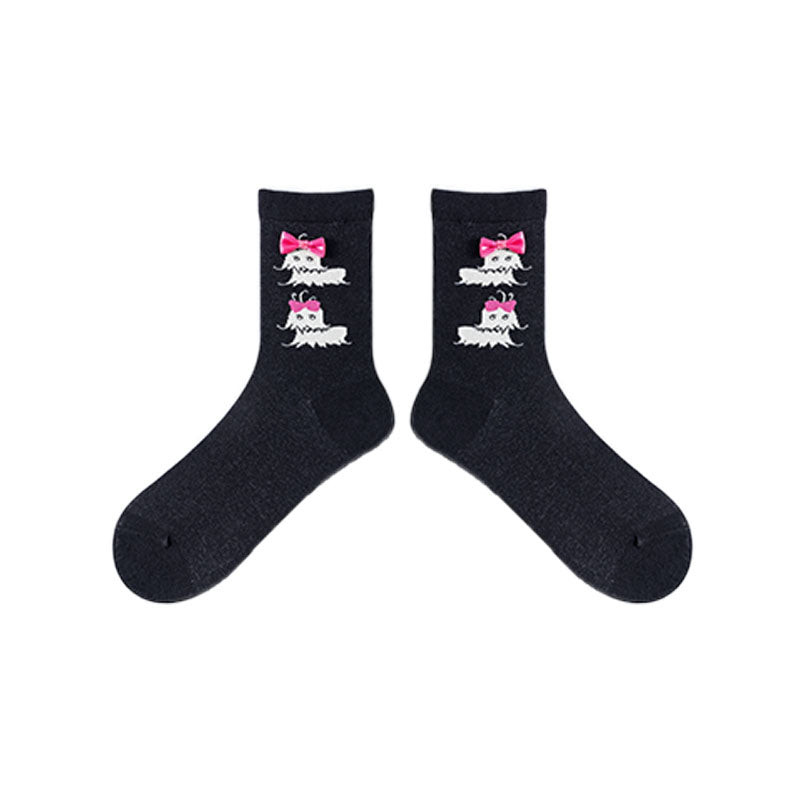 3-Pack Women Cotton Crew Socks Black&White Cute Casual - SWEET NANA
