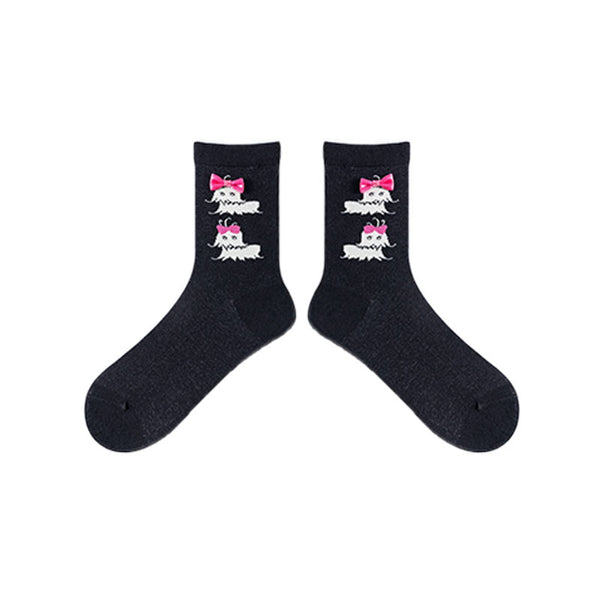 3-Pack Women Cotton Crew Socks Black&White Cute Casual - SWEET NANA