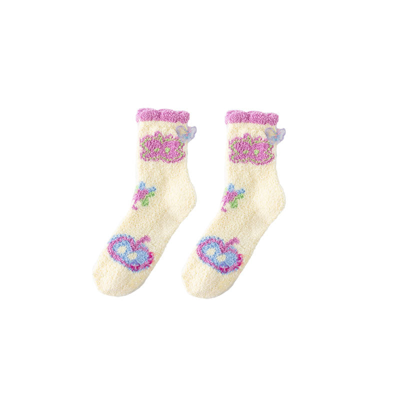 ギフトボックスセット バタフライシリーズ コージーソックス by Sweetnana - レディースクルーソックス 冬用ふわふわソックス 厚手 暖かいスリーピングソックス、滑り止め付きスリッパソックス。