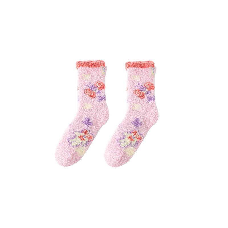 Sweetnana バタフライシリーズ レディース コージークルーソックス - 冬用ふわふわソックス 厚手、超ソフト スリッパソックス 滑り止め。