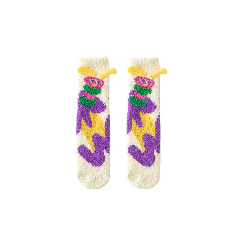 Women Crew Socks Caterpillar Series Funny Fuzzy Thick Warm Soft Socks
