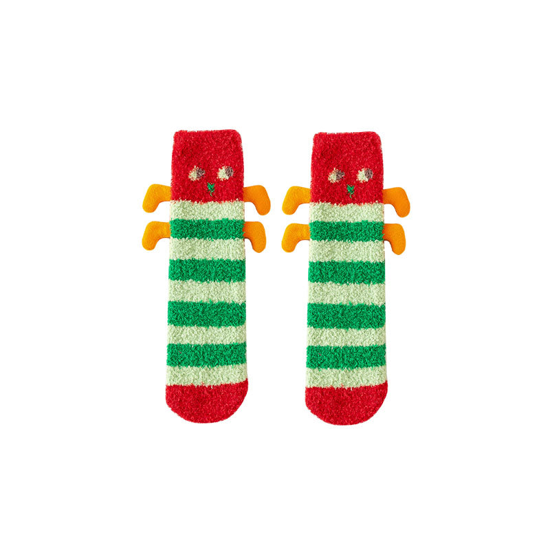 Women Crew Socks Caterpillar Series Funny Fuzzy Thick Warm Soft Socks