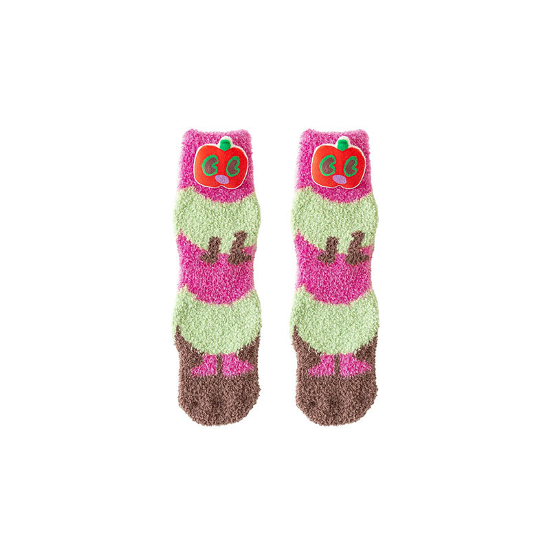 Women Crew Socks Caterpillar Series Funny Fuzzy Thick Warm Soft Socks