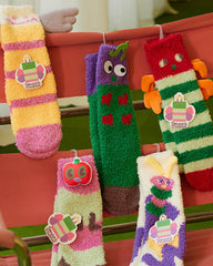 Gift Box Set Women Crew Socks Caterpillar Series Funny Fuzzy Thick