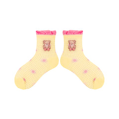 Sweetnana 4-Pack Children's "Colorful Candies" Series Cute Seamless Socks: Cuff Crimping and Bow-Knot Design, Mesh Socks, Thin and Breathable for Spring/Summer.