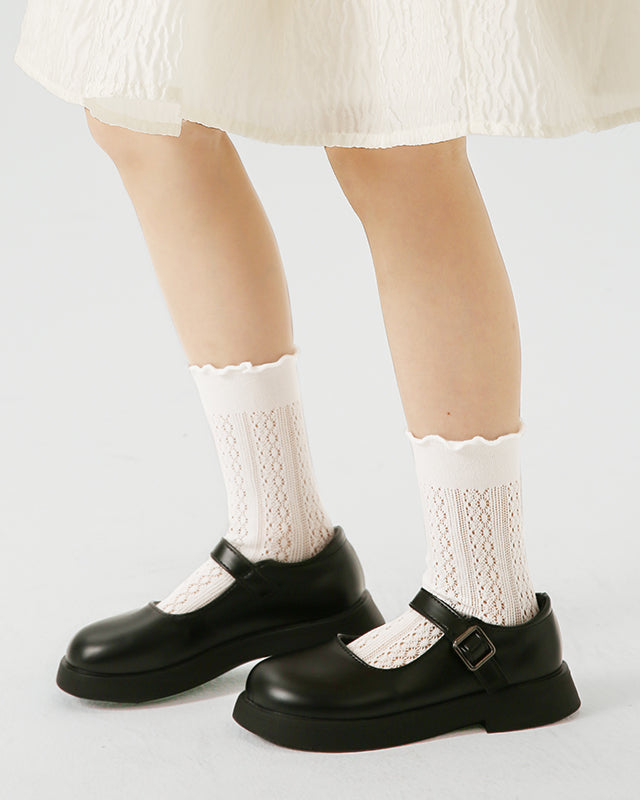Children Mesh Cotton Crew Socks Hollow Pattern Crimping Cuff Thin Breathable