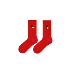 Sweetnana Chinese New Year Red Socks for Woman Crew Socks Embroidery Word Red Socks for Women Festive Gifts