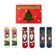 Sweetnana Christmas Gift Box with 4-Pack Tube Crew Socks, Novelty Funky Colorful Christmas Socks, Thickened Warm Winter Fuzzy Slipper Socks.