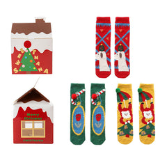 Sweetnana Christmas Socks Gift Box, 3-Pack Cozy Tube Crew Socks, Christmas Fuzzy Socks Holiday Socks Winter Soft Slipper Socks Non-Slip.