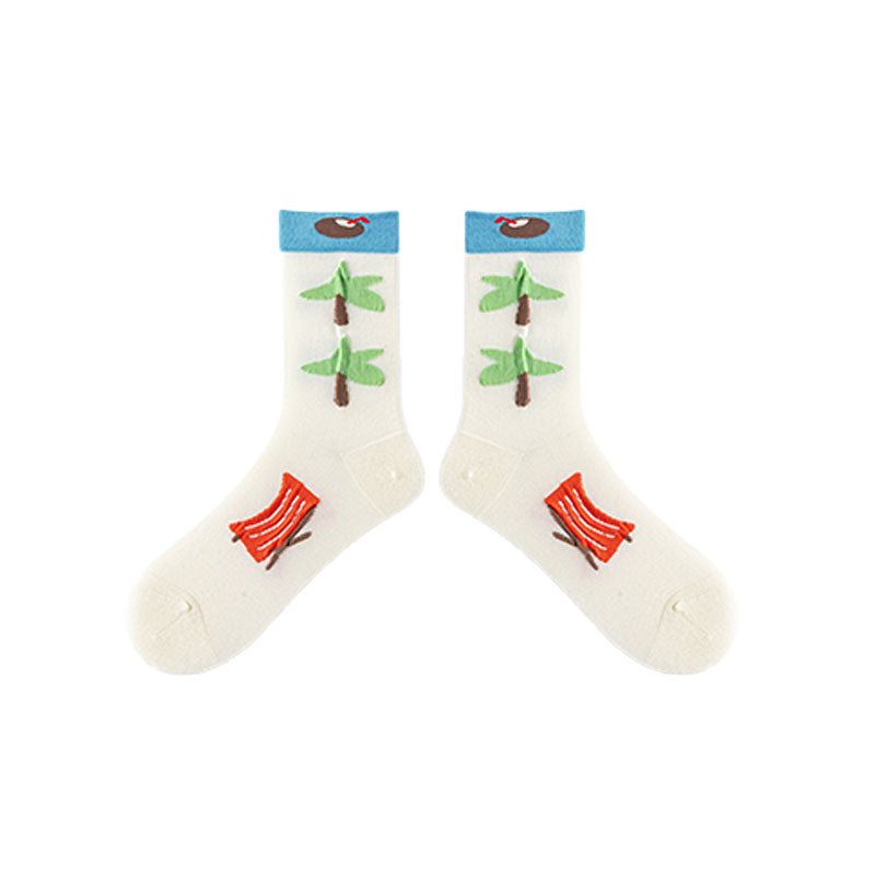 Women's Cotton Crew Socks Coconut Tree Series Cute Fashionable Kawaii