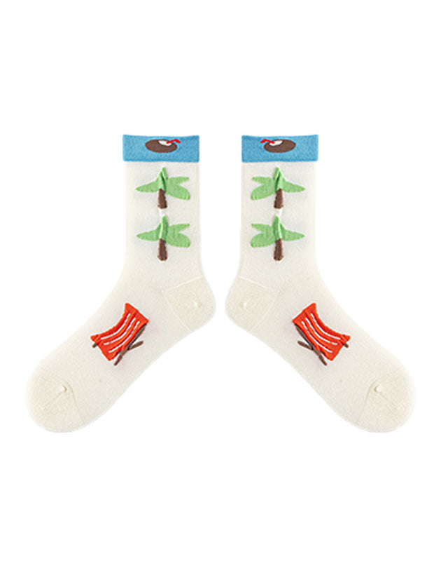 Women Cotton Crew Socks Coconut Tree Series Cute Fashionable - SWEET NANA