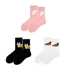 Sweetnana 3-Pack Women's Cozy Seamless Socks, Cute Cartoon Animal Pattern with 3D Tail, Cotton Crew Socks.