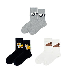 Sweetnana 3-Pack Women's Cozy Seamless Socks, Cute Cartoon Animal Pattern with 3D Tail, Cotton Crew Socks.