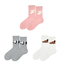 Sweetnana 3-Pack Women's Cozy Seamless Socks, Cute Cartoon Animal Pattern with 3D Tail, Cotton Crew Socks.