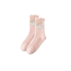 Sweetnana Women's Cozy Crew Socks - Hot-foil Stamping Design Cartoon Socks, Winter Warm Coral Fleece Socks, Super Soft Slipper Socks.