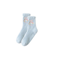 Sweetnana Women's Cozy Crew Socks - Cartoon Coral Fleece Warm Socks, Hot-foil Stamping Design, Winter Soft Thickened Slipper Socks.