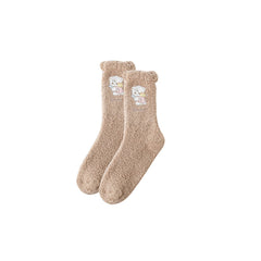 Sweetnana Women's Cozy Crew Socks - Cartoon Coral Fleece Warm Socks, Hot-foil Stamping Design, Winter Soft Thickened Slipper Socks.