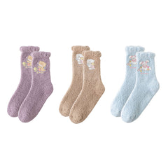 Sweetnana Women's Cozy Crew Socks - Cartoon Coral Fleece Warm Socks, Hot-foil Stamping Design, Winter Soft Thickened Slipper Socks.