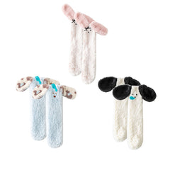 Sweetnana Cozy Tube Socks for Women & Kids, Cute 3D Ears Series, Thickened Lounge Wear Socks, Non-Slip Slipper Socks, Winter Warm Funny Socks.