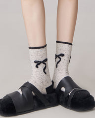 Sweetnana コージーウールソックス for Women, ボウノットジャカードカラーブロッククルーソックス, シームレスウォームウールソックス.