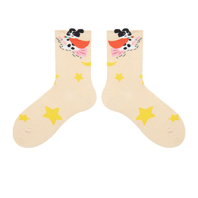 Women's Cotton Crew Socks Cartoon Pattern Cute Casual