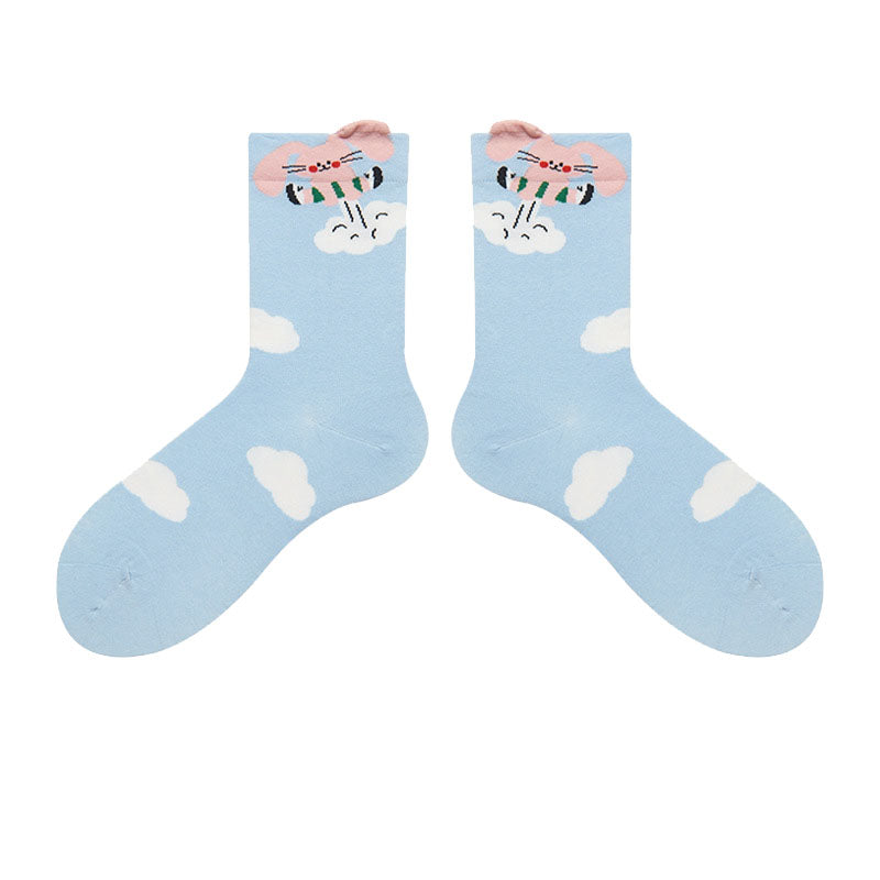 Women's Cotton Crew Socks Cartoon Pattern Cute Casual