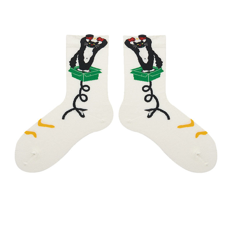 Women's Cotton Crew Socks Cartoon Pattern Cute Casual
