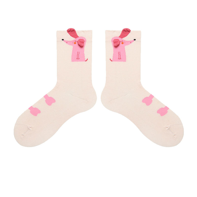 Women's Cotton Crew Socks Cartoon Pattern Cute Casual