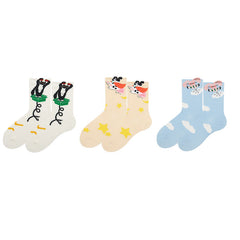 Sweetnana 3-Pack Women's Cozy Seamless Socks, Cute Fun Cartoon Socks Crew Cotton Stockings.