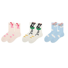 Sweetnana 3-Pack Women's Cozy Seamless Socks, Cute Fun Cartoon Socks Crew Cotton Stockings.