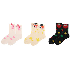 Sweetnana 3-Pack Women's Cozy Seamless Socks, Cute Fun Cartoon Socks Crew Cotton Stockings.