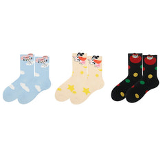 Sweetnana 3-Pack Women's Cozy Seamless Socks, Cute Fun Cartoon Socks Crew Cotton Stockings.