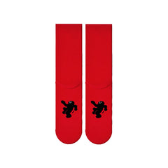 Sweetnana Crew Cotton Socks for Women Men Red New Year Socks Step on Villain Pattern Funny Socks