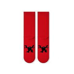 Sweetnana Crew Cotton Socks for Women Men Red New Year Socks Step on Villain Pattern Funny Socks