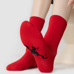 Sweetnana Crew Cotton Socks for Women Men Red New Year Socks Step on Villain Pattern Funny Socks