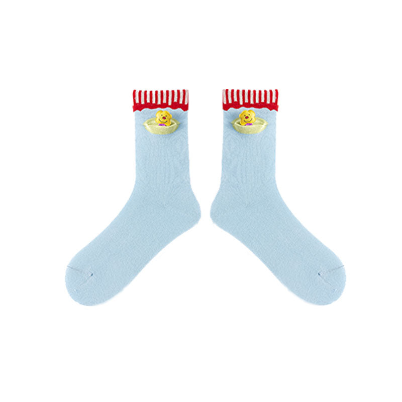 3-Pack Women's Cotton Crew Socks Flower Cones Kawaii Cute Casual