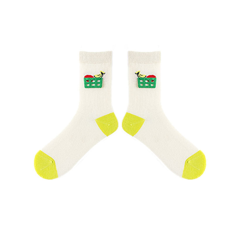 3-Pack Women's Cotton Crew Socks Flower Cones Kawaii Cute Casual