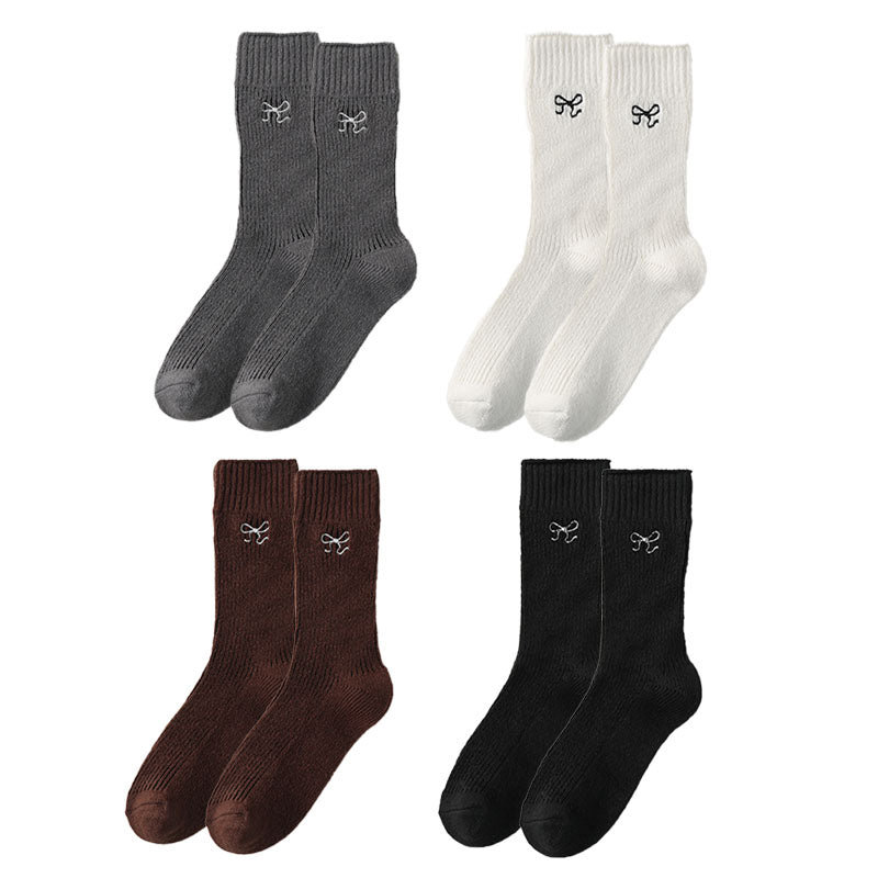 Women Sweet Bow Embroidery Crew Comfort Seamless Socks