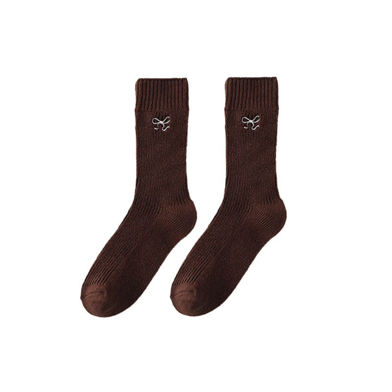Women Sweet Bow Embroidery Crew Comfort Seamless Socks