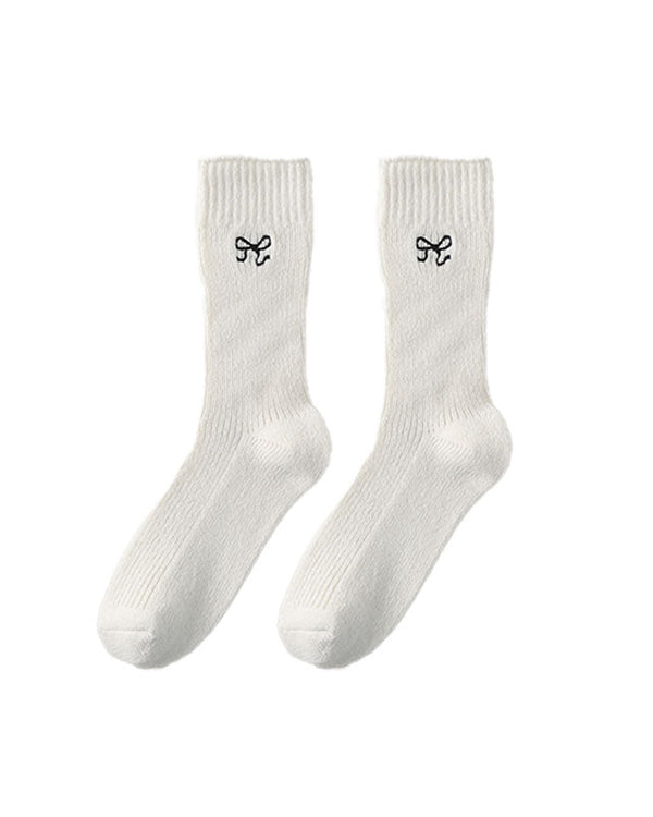 Women Sweet Bow Embroidery Crew Comfort Seamless Socks - SWEET NANA