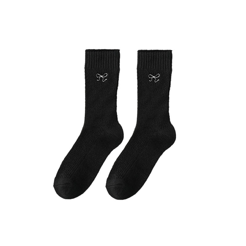 Women Sweet Bow Embroidery Crew Comfort Seamless Socks