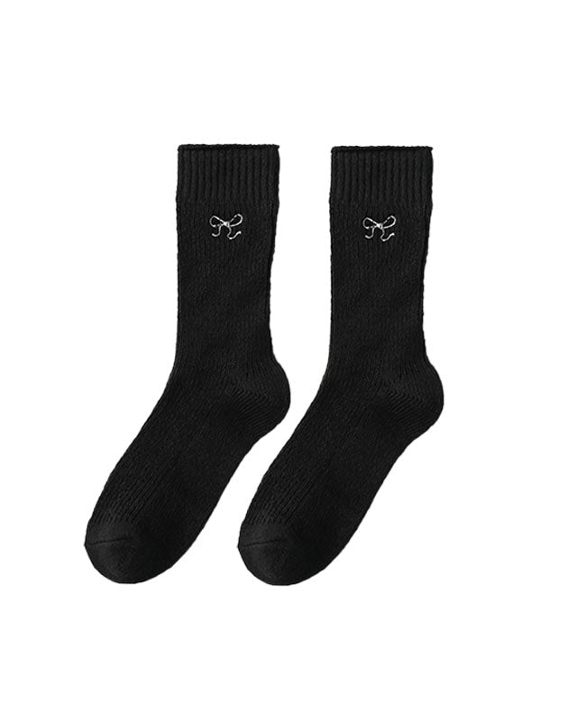 Women Sweet Bow Embroidery Crew Comfort Seamless Socks - SWEET NANA