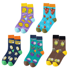 Sweetnana Fashion Tropical Fruits Patterned Socks, Men Women Unisex, Colorful Novelty Crew Socks, Cozy Seamless Cotton Socks.