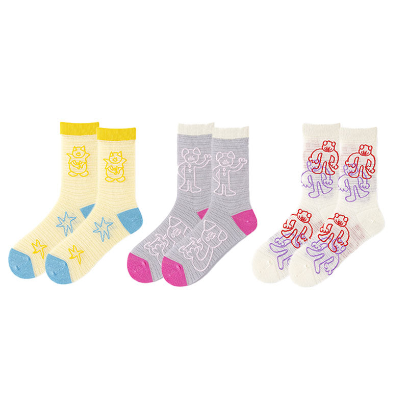 3-Pack Casual Versatile Cotton Crew Socks for Women Comfortable Cute Colorful