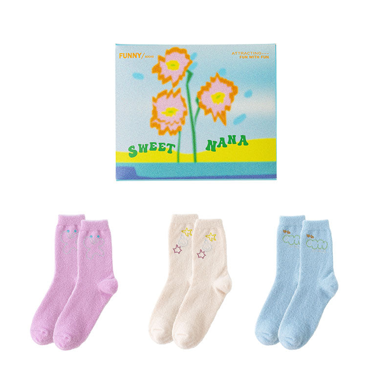 禮品盒套裝 Sweetnana 趣味鑽石系列女性舒適圓領襪 - 彩色黏性鑽石襪 冬季保暖毛絨防滑襪。